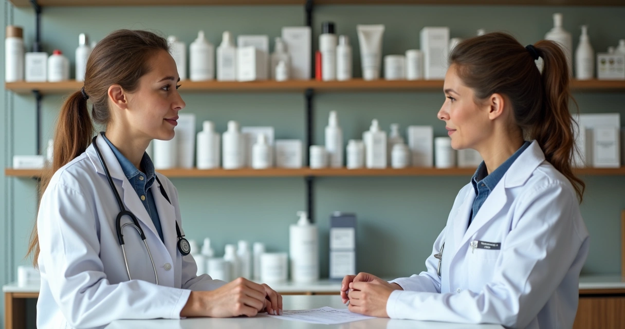Farmacêutico orientando paciente sobre protetor manipulado 