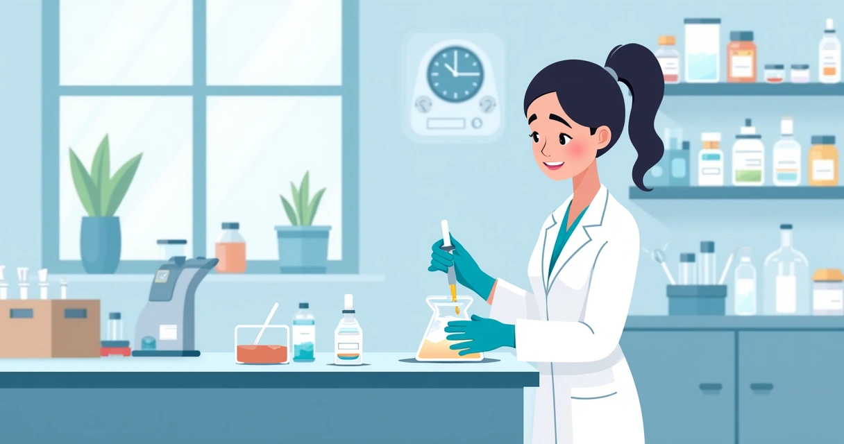 Farmacêutica manipulando creme dermatológico em laboratório 