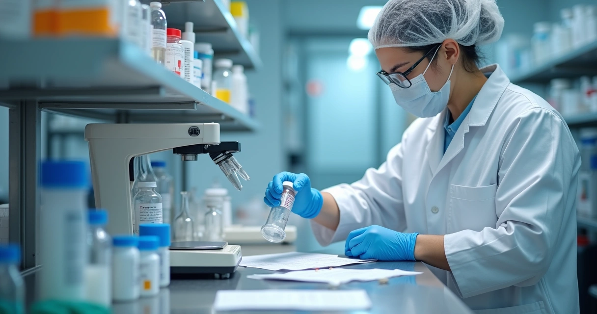 Farmacêutico preparando fórmula manipulada em laboratório