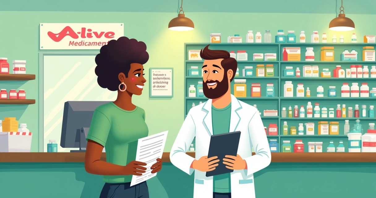Interior of a pharmacy in Belo Horizonte with a pharmacist assisting a customer looking for special medications.