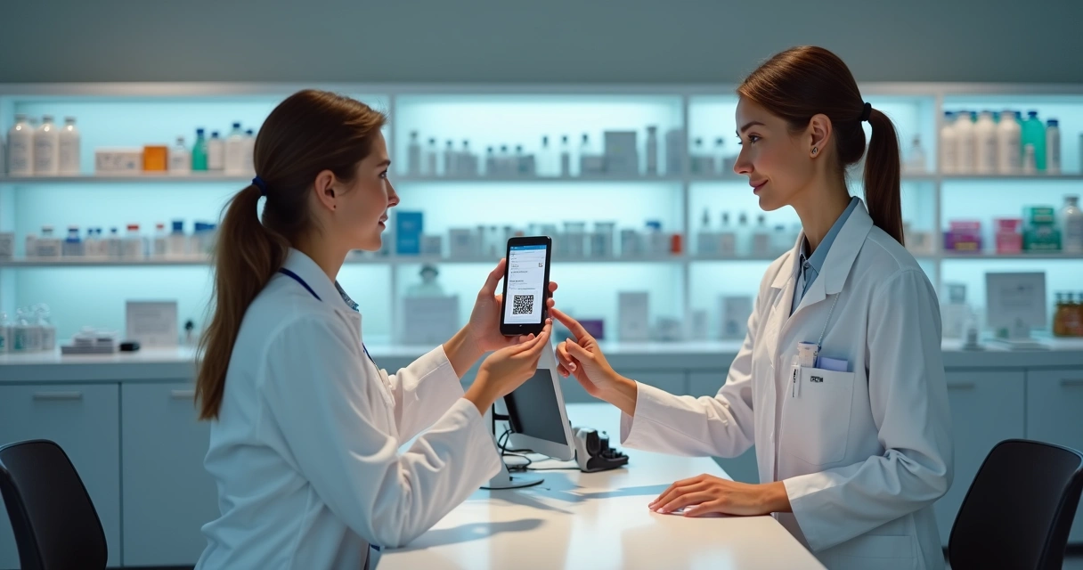 Farmacêutico validando uma prescrição eletrônica no computador 