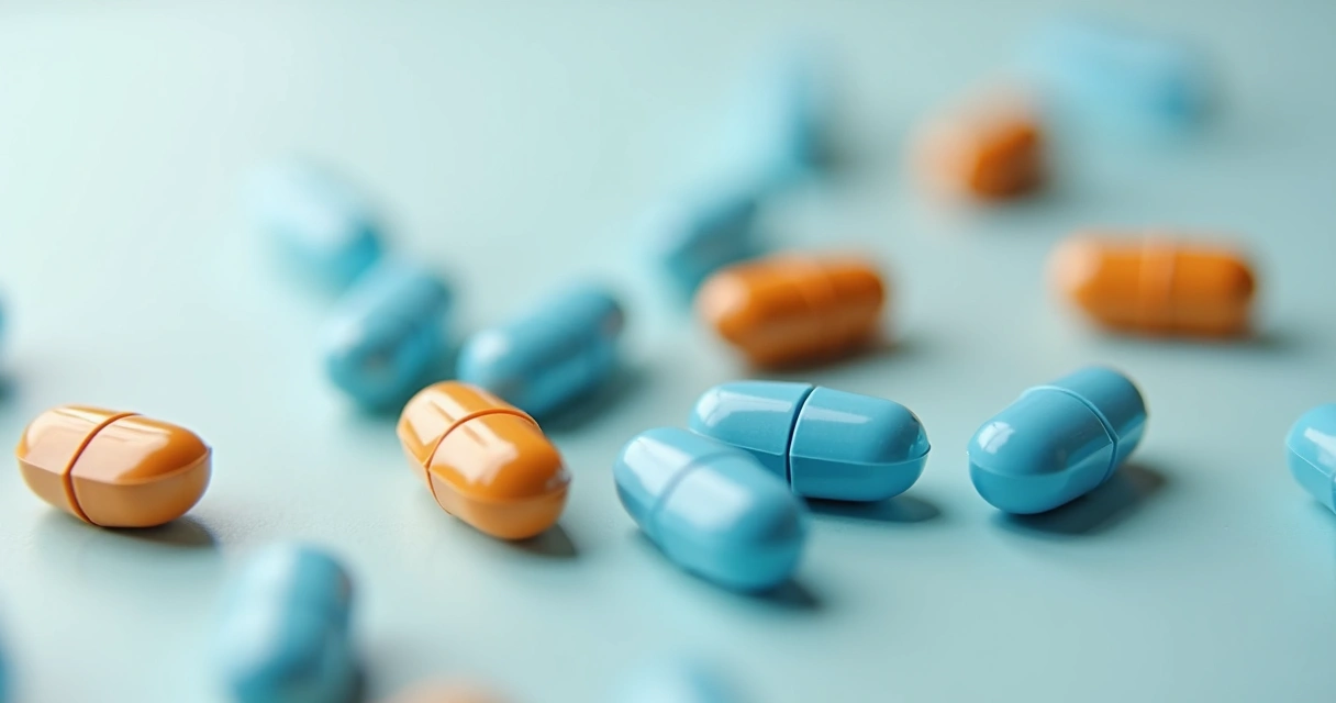 Comprimidos de medicamento para disfunção erétil organizados em fundo neutro 