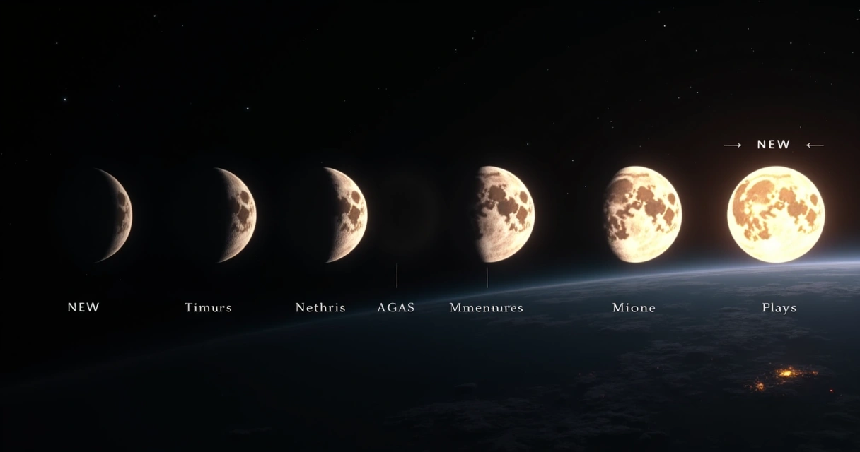 Fases da Lua vistas do espaço, destacando os ciclos lunares 