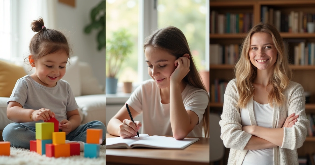 Lado a lado de infância, adolescência e maturidade feminina
