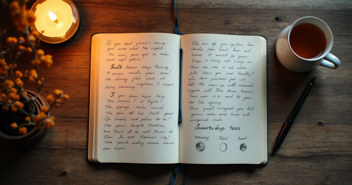 Caderno com anotações emocionais e fases da lua 