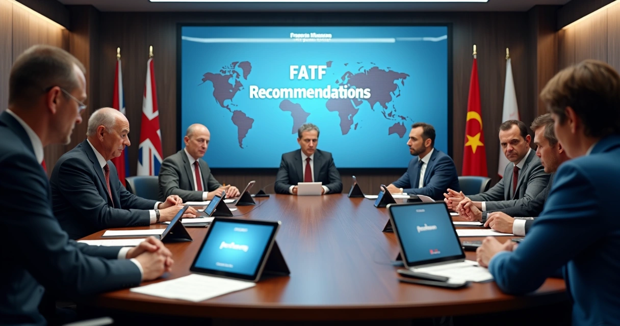 Representantes de diferentes países em mesa redonda discutindo combate a crimes financeiros 