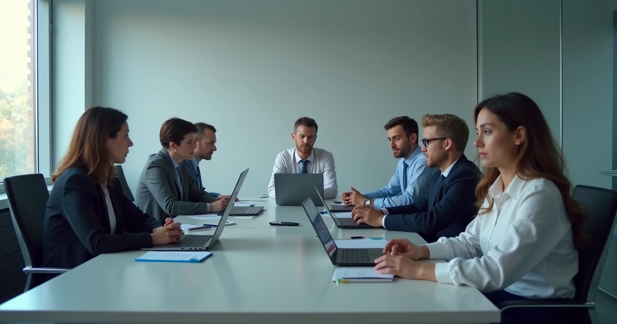 Quiet team in a tense office meeting 