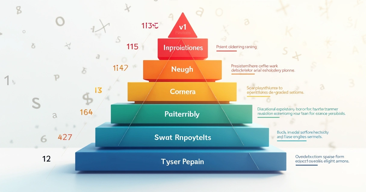 Gráfico piramidal colorido mostrando fatores de ranqueamento em camadas. 