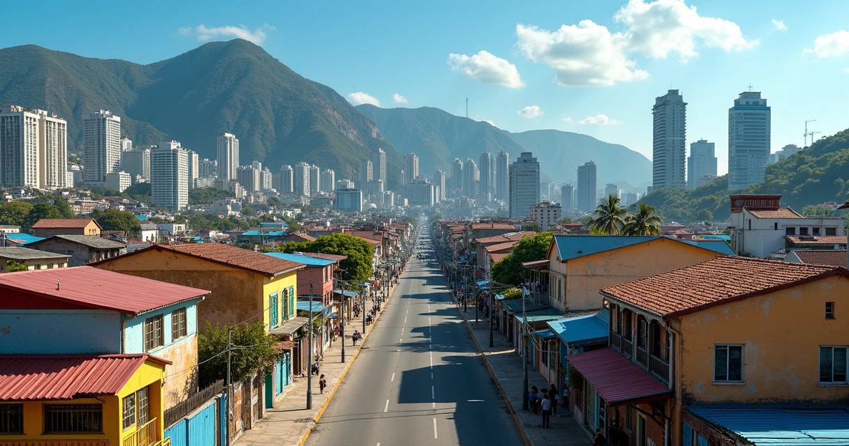 Favela ao lado de arranha-céus em uma grande cidade sul-americana 
