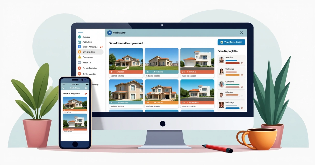 Exemplo de imóveis favoritos organizados por etapas 