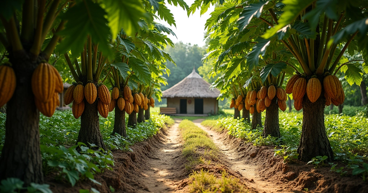 Plantação de cacau com pés de cacau maduros em Ilhéus 