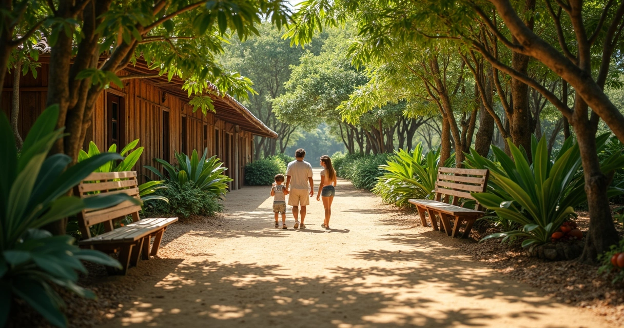 Passeio calmo em fazenda de cacau com área verde e caminho aberto
