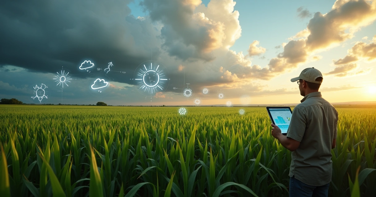 Plantação com céu nublado, representando incerteza sobre chuva 