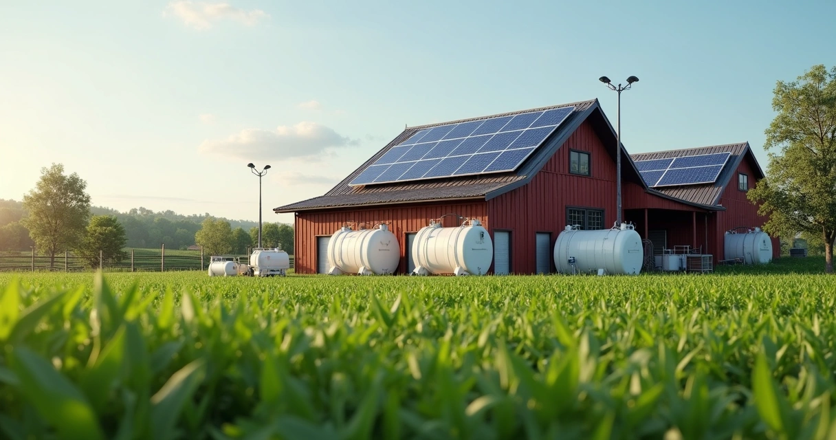 Fazenda digital com painéis solares, baterias e sensores de monitoramento 