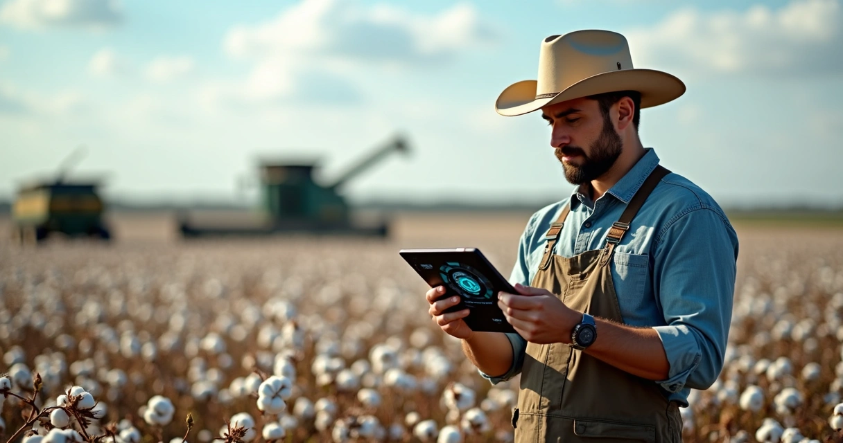 Produtor rural usando tablet no campo 