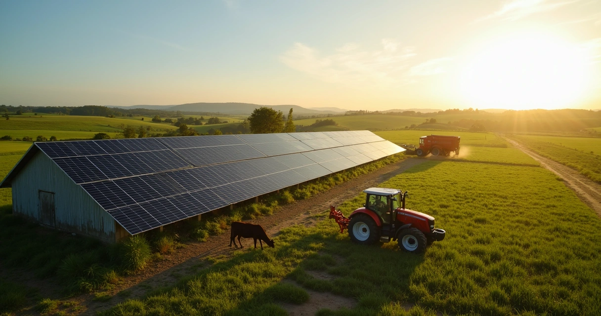 Fazenda com painéis solares na área rural 