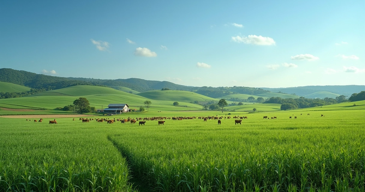 Gado e plantação em fazenda do Paraná