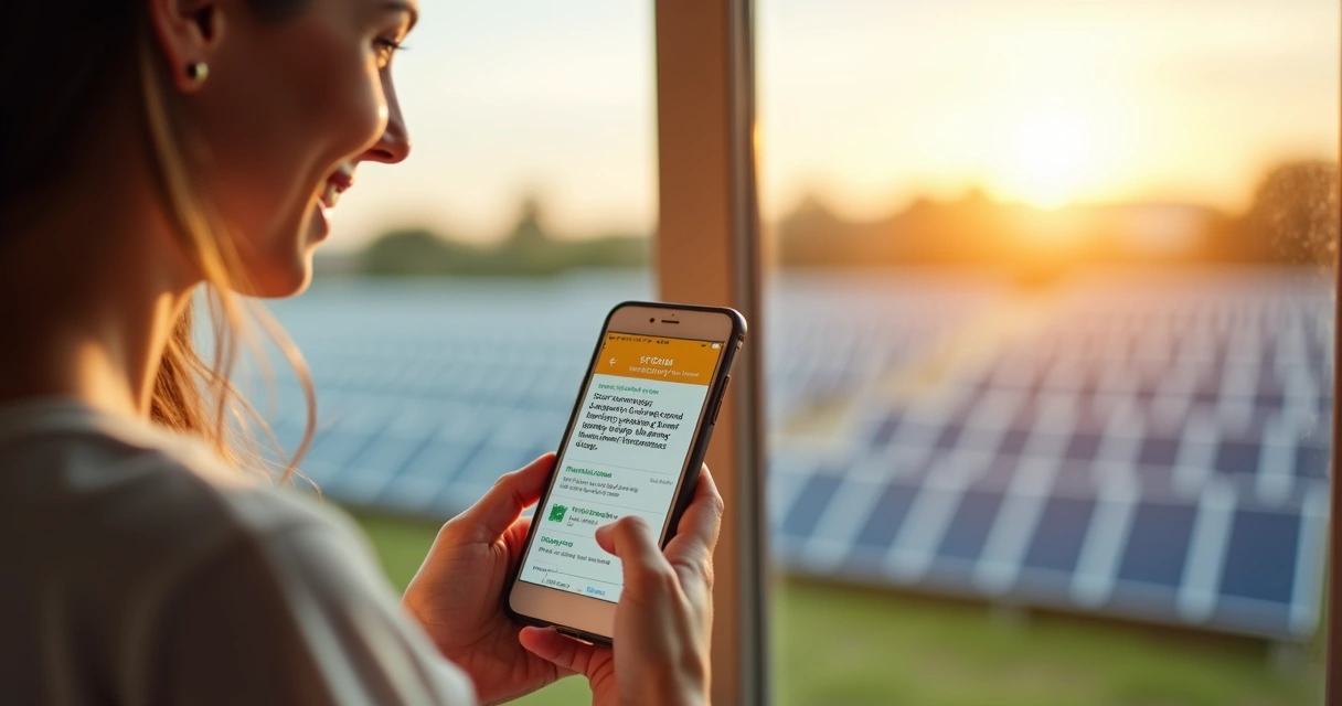 Pessoa usando smartphone recebendo desconto de energia solar 