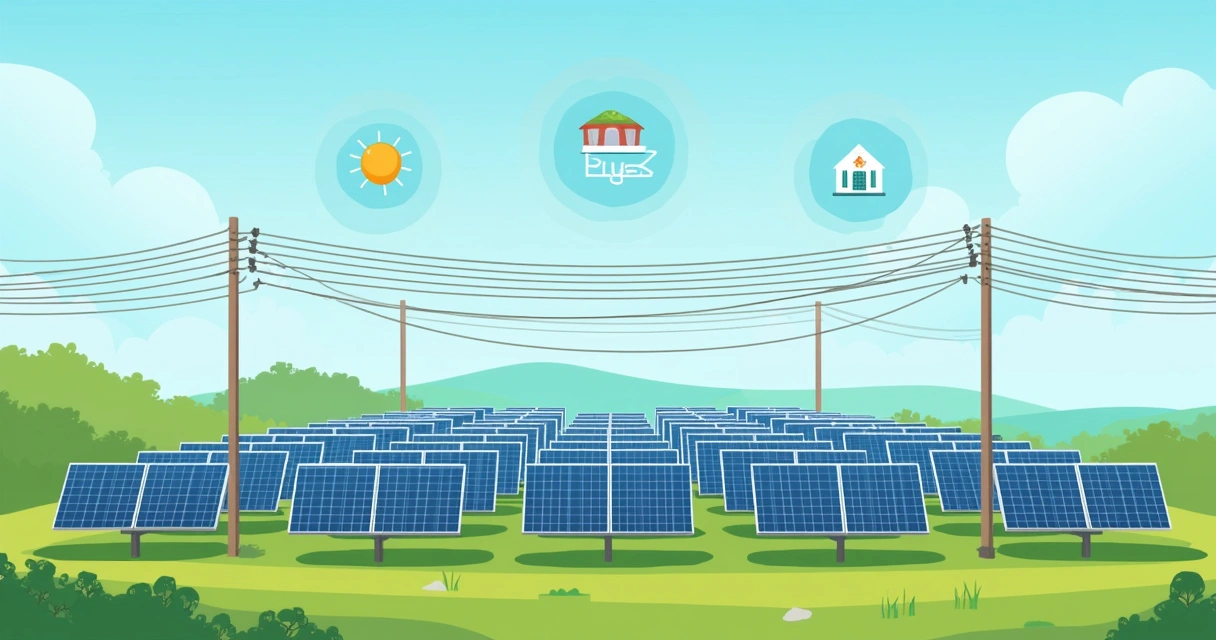 Fazenda solar com paineis e linhas de energia moderna 