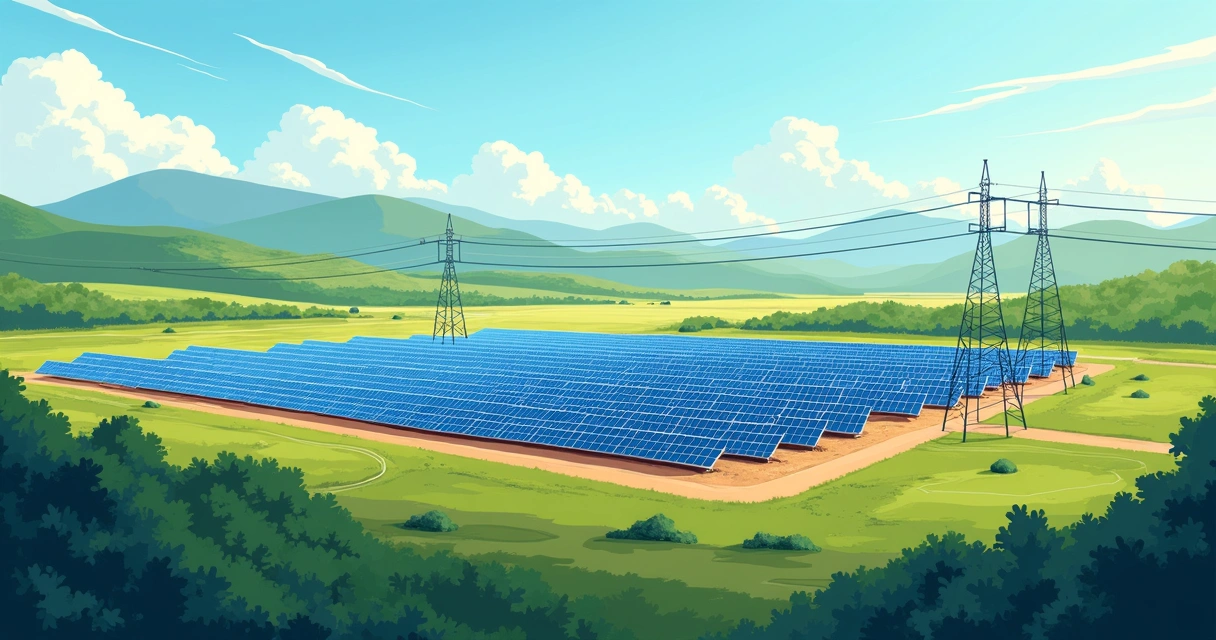 Fazenda solar com painéis e natureza ao redor 