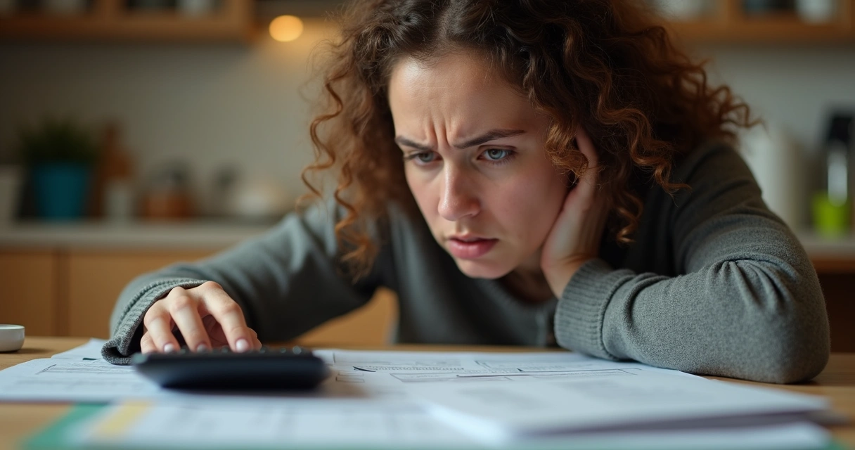 Person looking at financial documents with anxious expression 