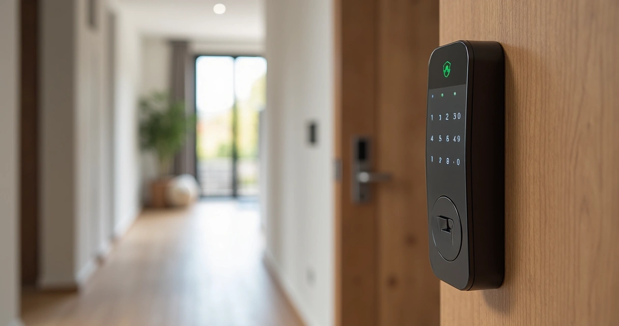 Fechadura digital em porta de casa moderna 