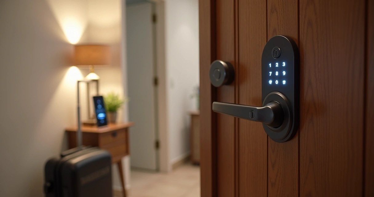 Fechadura digital instalada em porta de apartamento para temporada