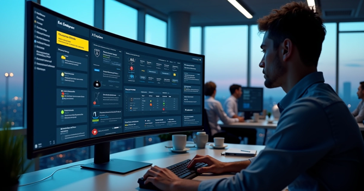Painel de segurança digital mostrando fechamento de acessos de ex-funcionário 