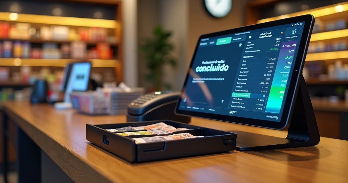 Caixa de loja utilizando tablet com ERP para fechamento de caixa rápido 