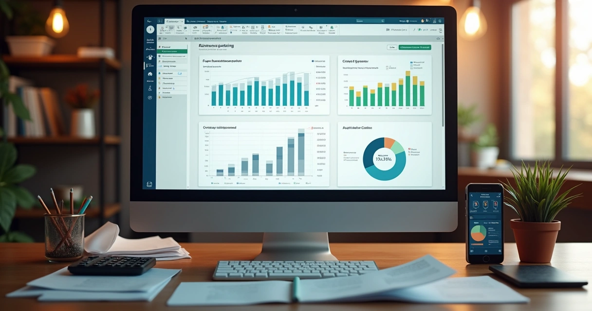Tela de fechamento contábil automático com gráficos de fluxo de caixa