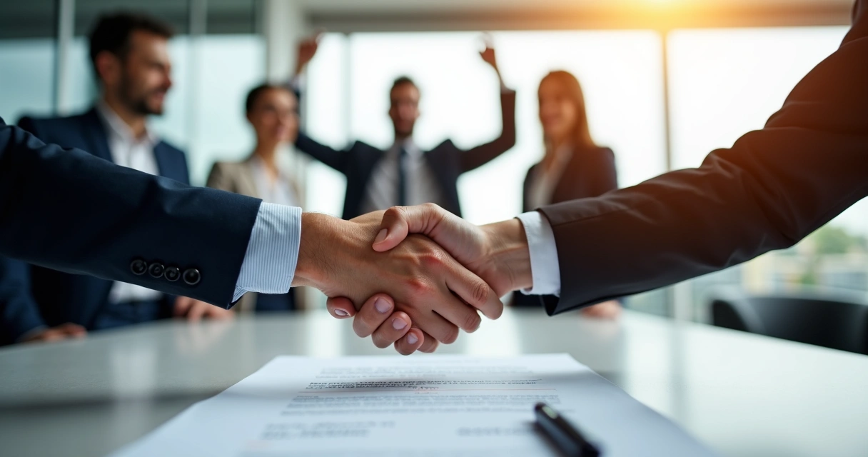Aperto de mãos após fechar contrato empresarial 