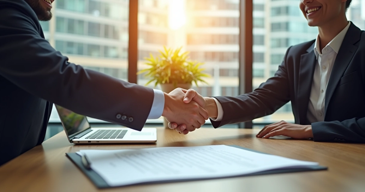 Aperto de mão em reunião comercial de sucesso 