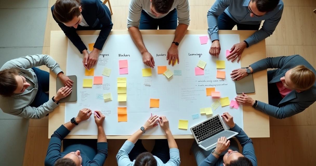 Quadro com aprendizados e prioridades de equipe 