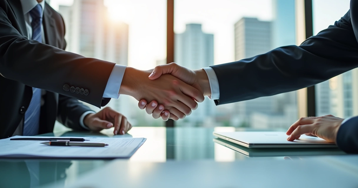 Pipeline de vendas B2B: etapas, métricas e gestão de leads 4 Aperto de mãos finalizando a negociação comercial B2B