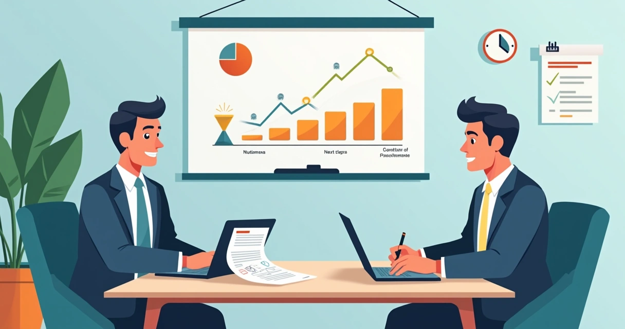 Gestor de PME conduzindo reunião de fechamento de vendas consultivo 