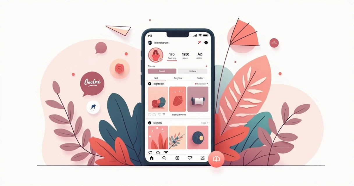 Layout de feed do Instagram com identidade visual coerente e elementos de design em flat illustration 