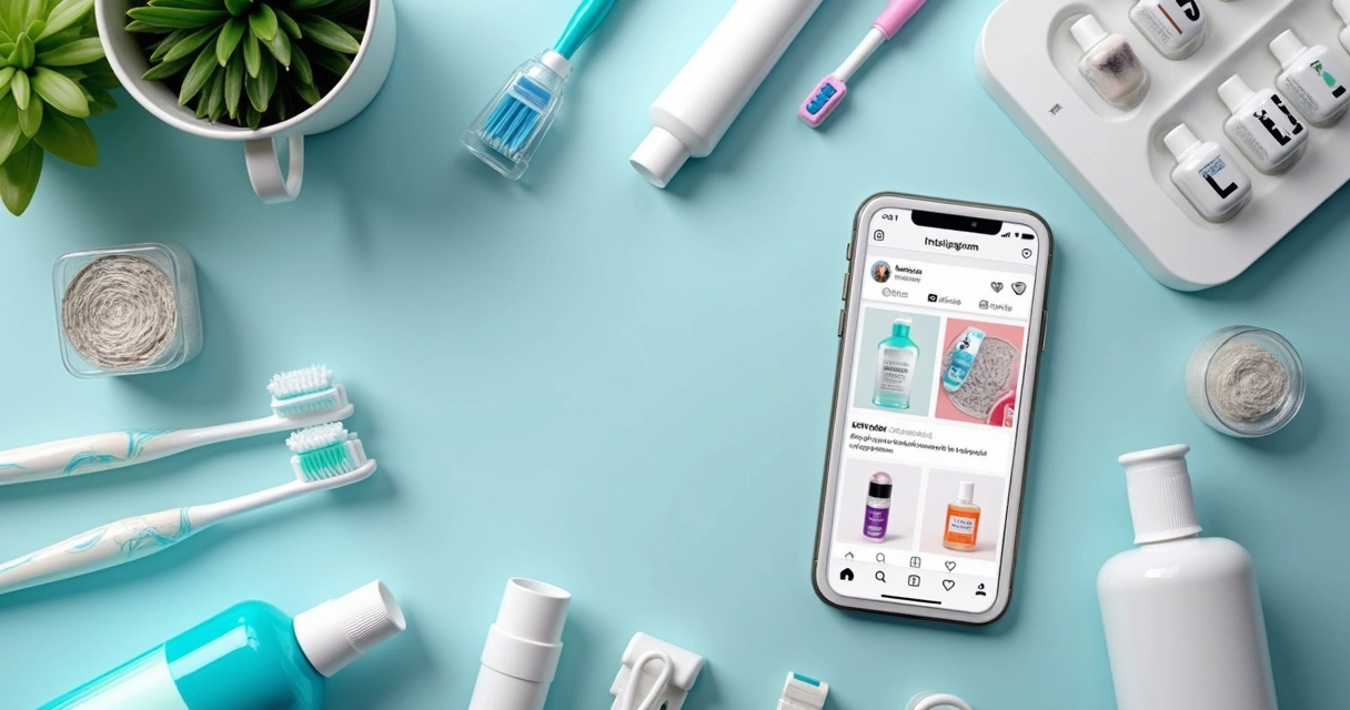 Feed do Instagram de uma loja odontológica com produtos organizados