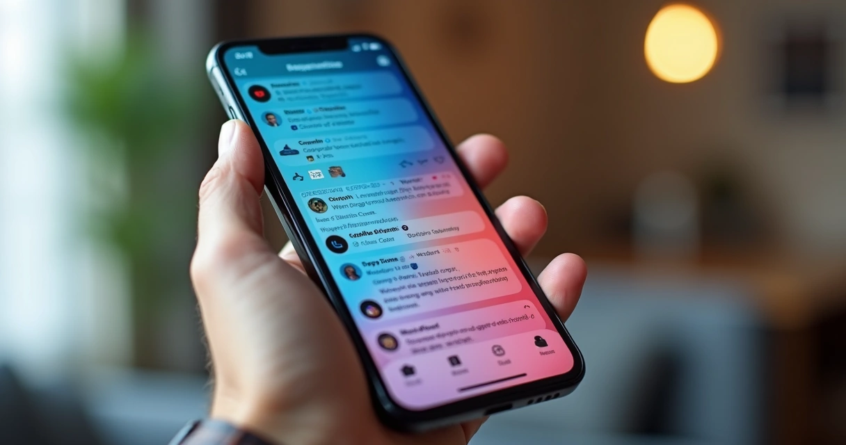 Celular com feed polarizado e notícias opostas na tela