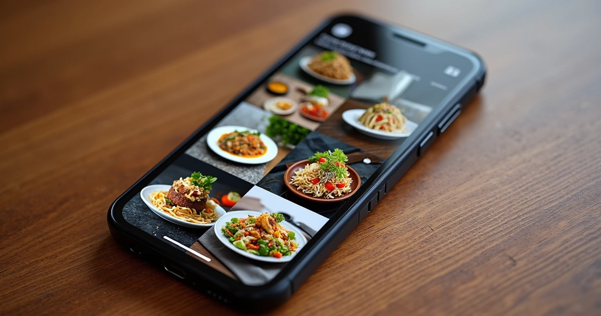 Feed organizado de restaurante com fotos de pratos alinhados 