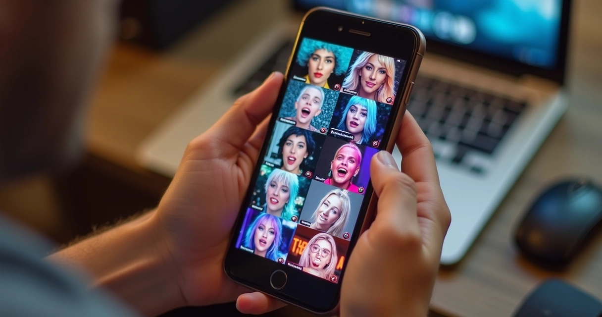Vídeos curtos no feed do TikTok sendo assistidos