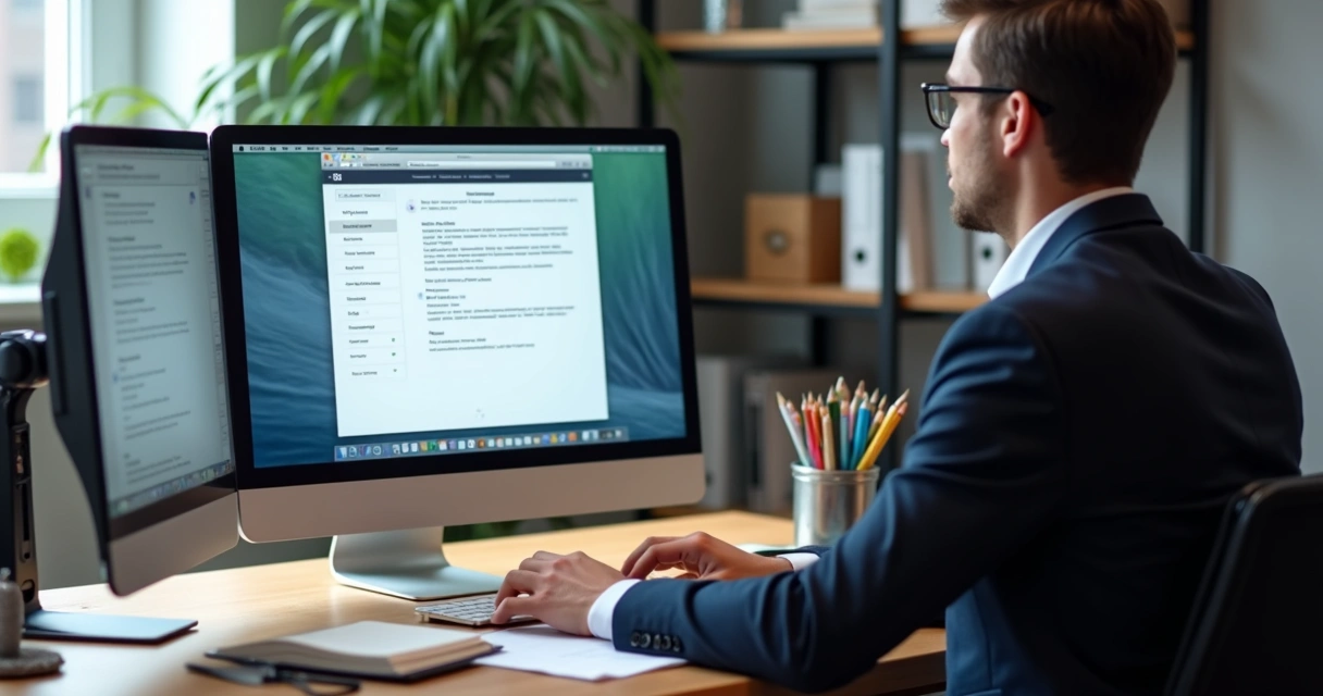 Advogado digitando feedback de cliente em computador 