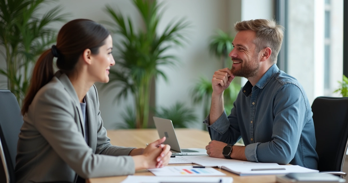 Gestor dando feedback educado a colega de trabalho 