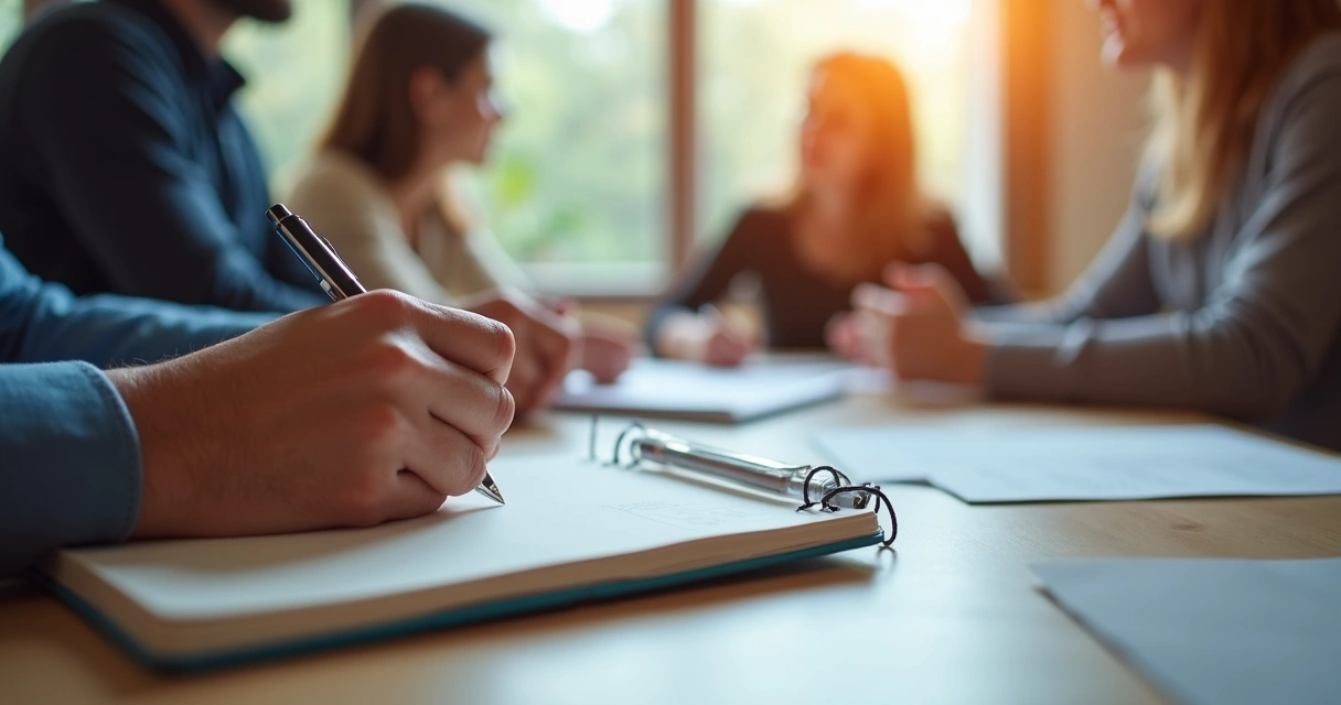 Pessoa anotando feedback recebido durante reunião 