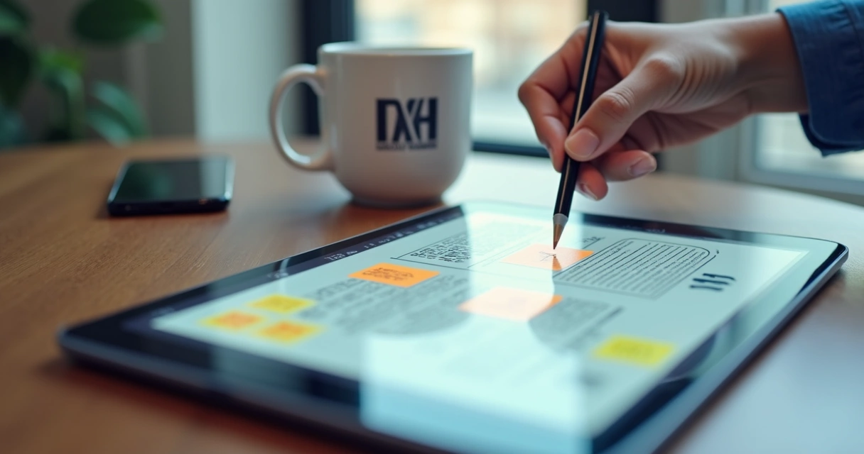 Cliente dando feedback em documento digital 