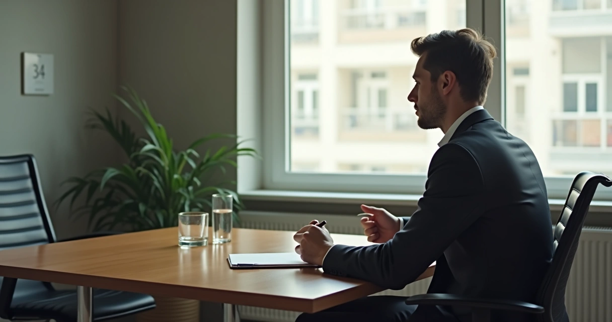 Person pausing before feedback with visible body awareness cues 