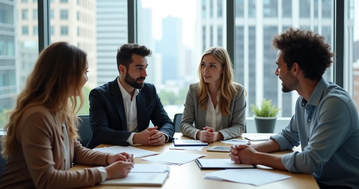 Colleagues sharing feedback in a meeting circle