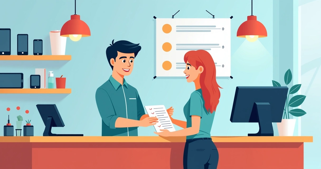 Cliente dando feedback ao atendente de assistência 