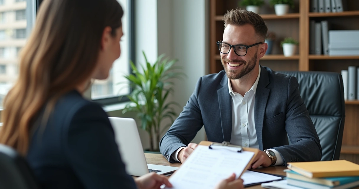 Cliente preenchendo formulário de feedback no escritório de contabilidade 