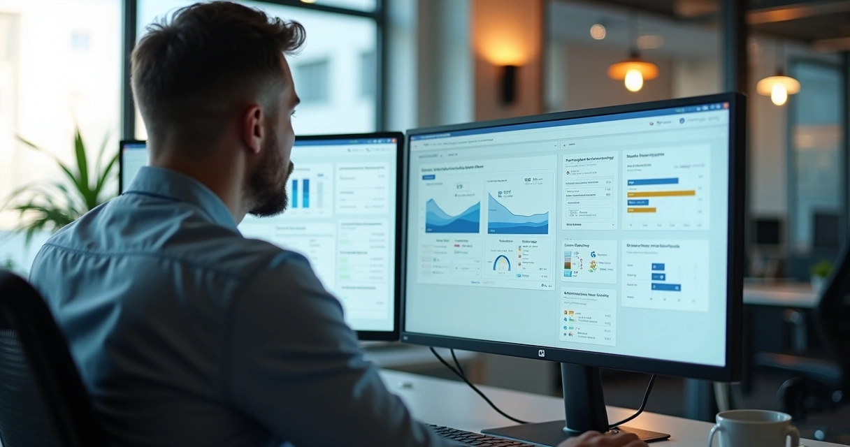 Profissional de SaaS analisando feedback em tela de computador 
