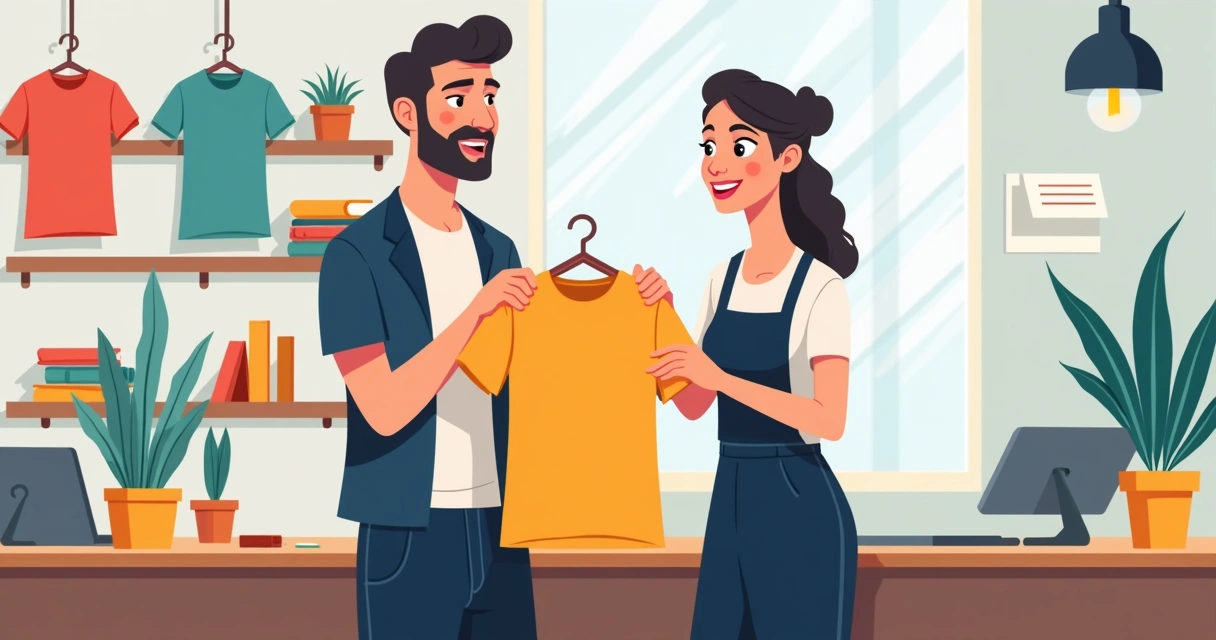 Cliente satisfeito conferindo camiseta personalizada recém impressa 